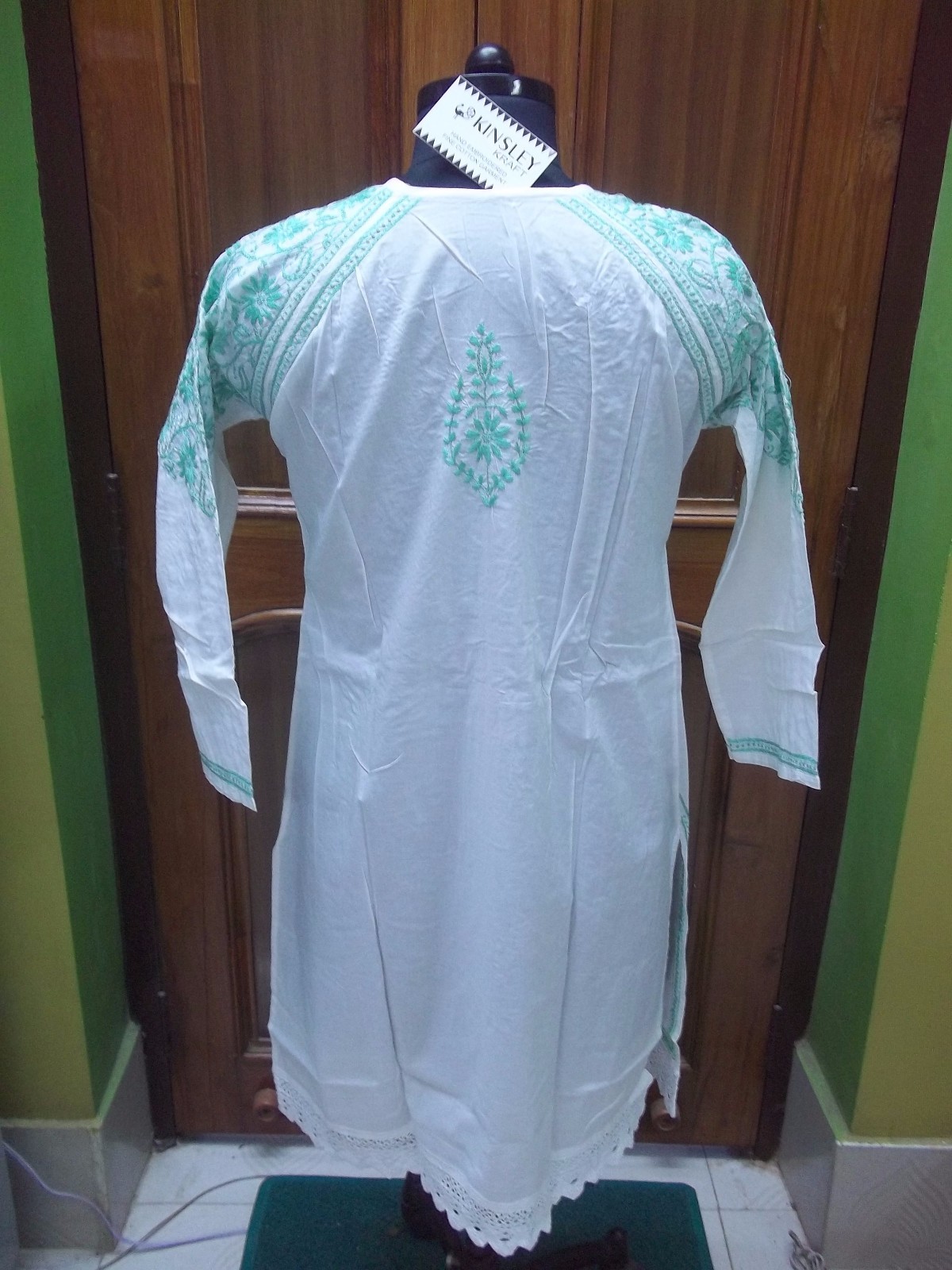 M L ETHNIC DRESS 100% COTTON HANDMADE CHIKAN EMBROIDERY TOP KURTA KURTI TUNIC