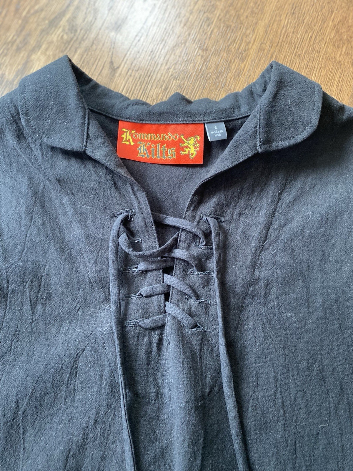 Kommando Kilt Men’s Shirt Black Small Scottish Ren Faire Made In USA Cotton