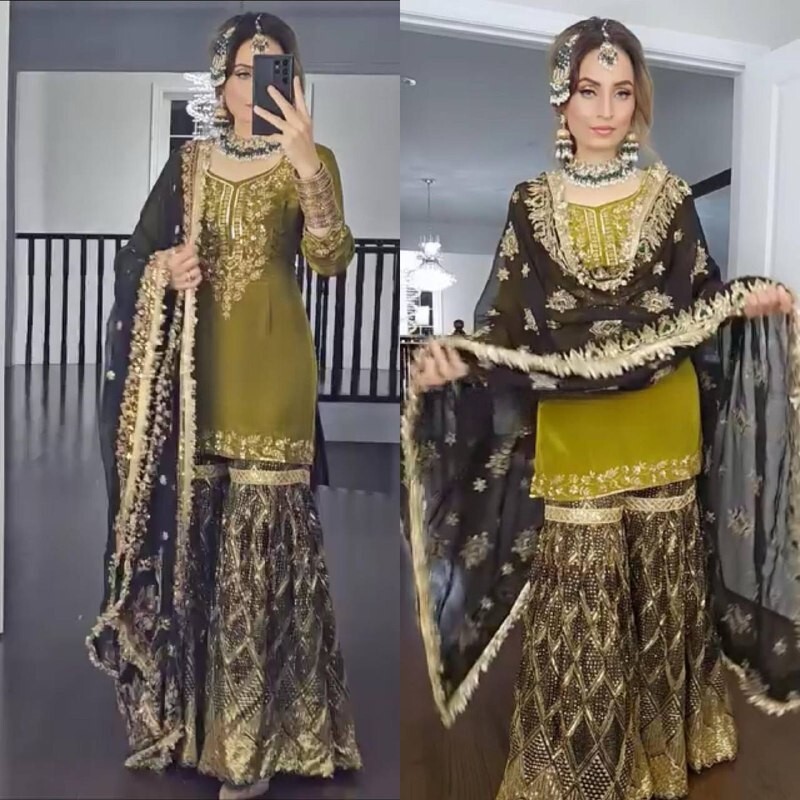 SALWAR KAMEEZ INDIAN PAKISTANI WEDDING PARTY DRESS BOLLYWOOD SHARARA PLAZZO SUIT