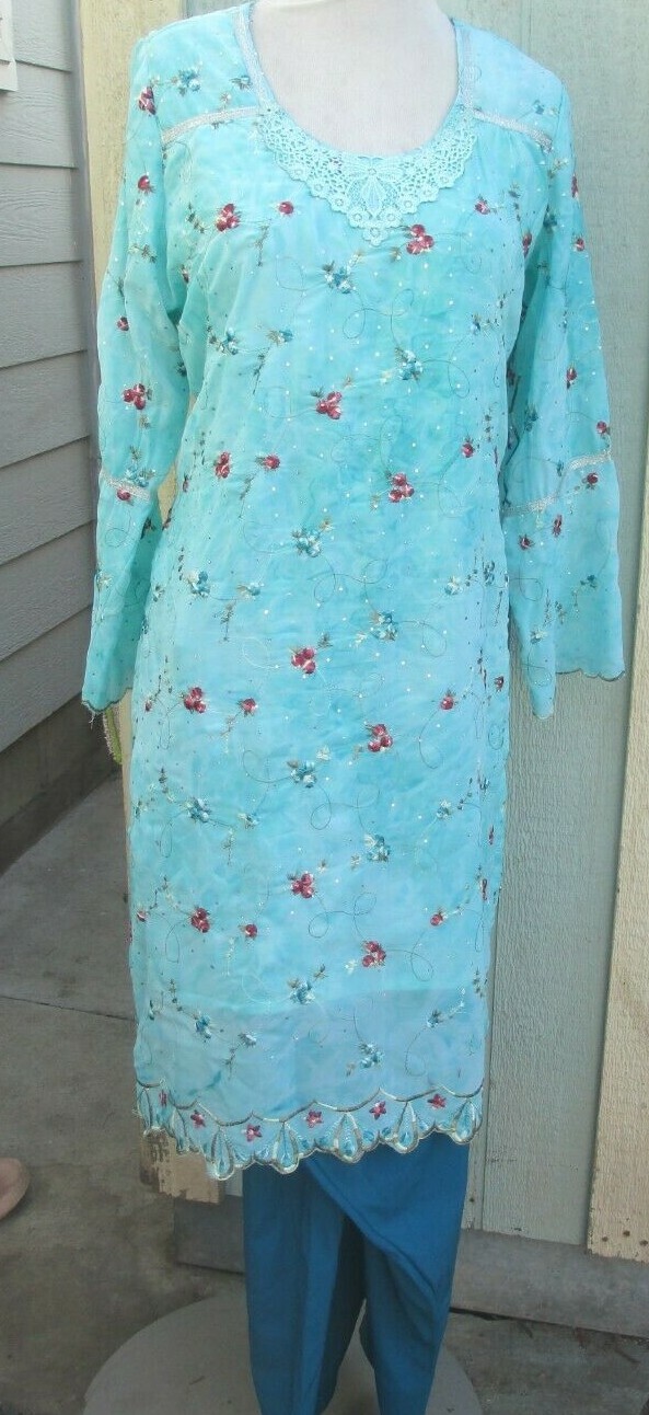 beautiful flower embroidery salwar kameez material chiffon Size XL 44