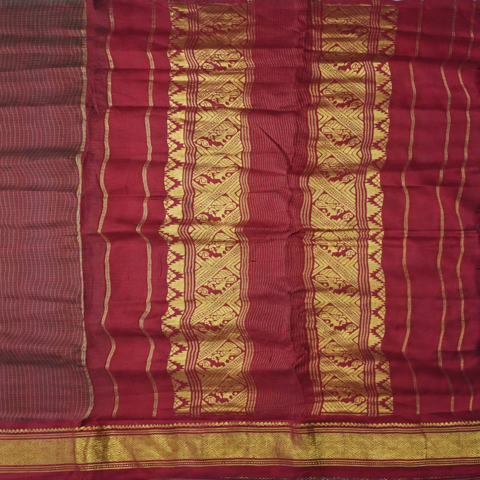 Vintage Burgundy Sarees 100% Pure Kanjivaram Silk Zari Handwoven Sari 5YD Fabric