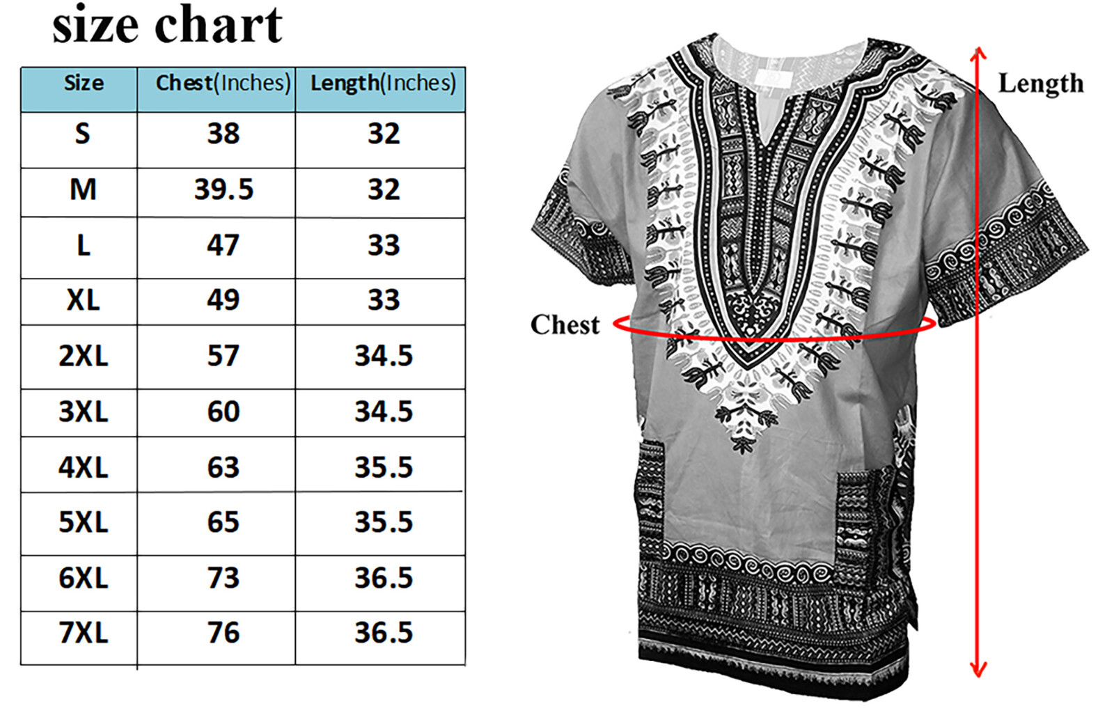 Traditional African Dashiki Shirt with Gold embroidery S to 7XL