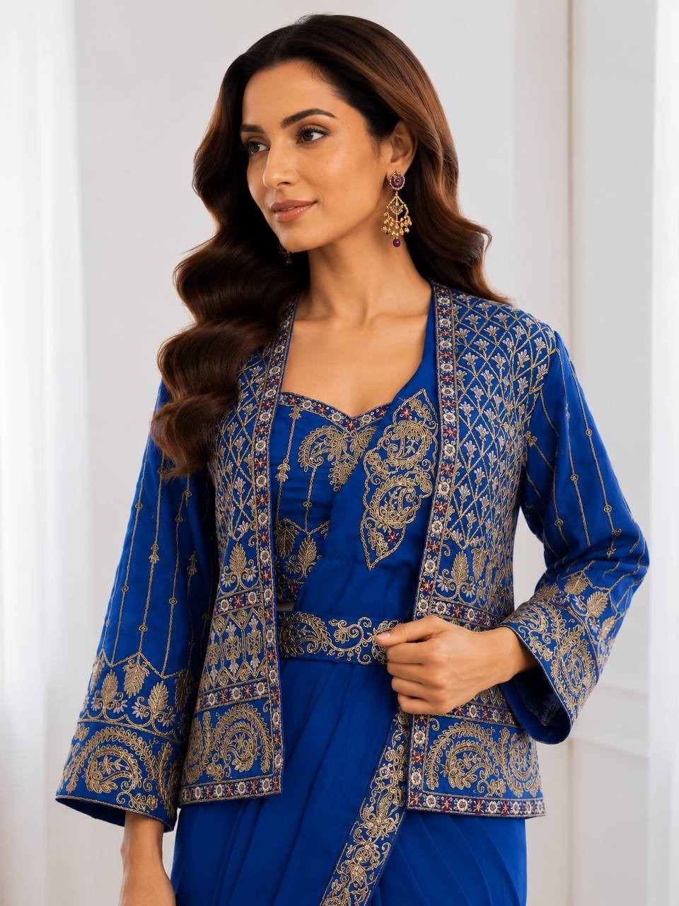 Women’s Sangeet Party Wear Ready Made Saree with Embroidered Jacket