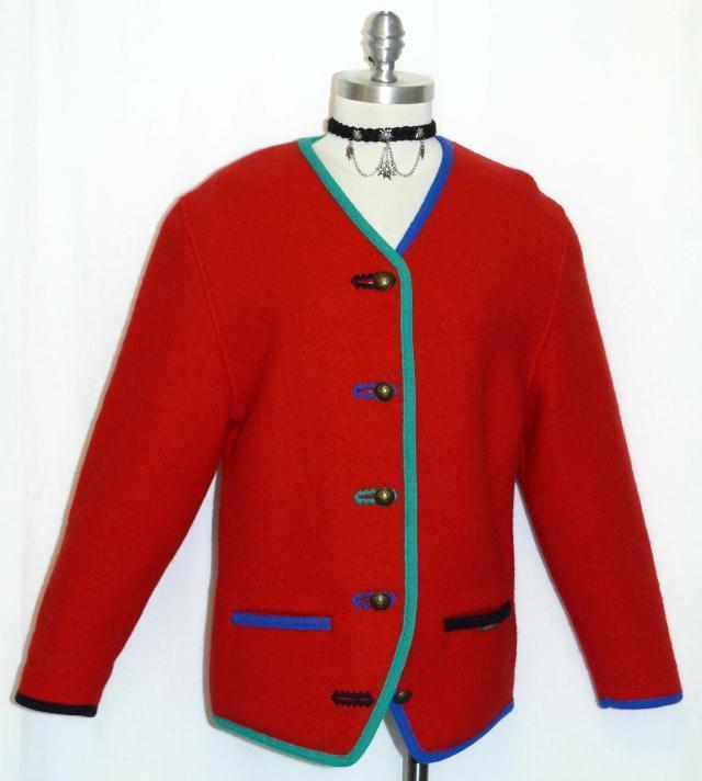 SCHEIBER RED SWEATER Women BOILED WOOL Austria WINTER WALK Jacket B39″ 38 8 S