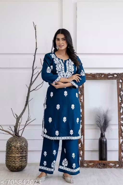 Indian Readymad Party Festive Wedding Rayon Kurta Kurti Palazzo Set for Women’s