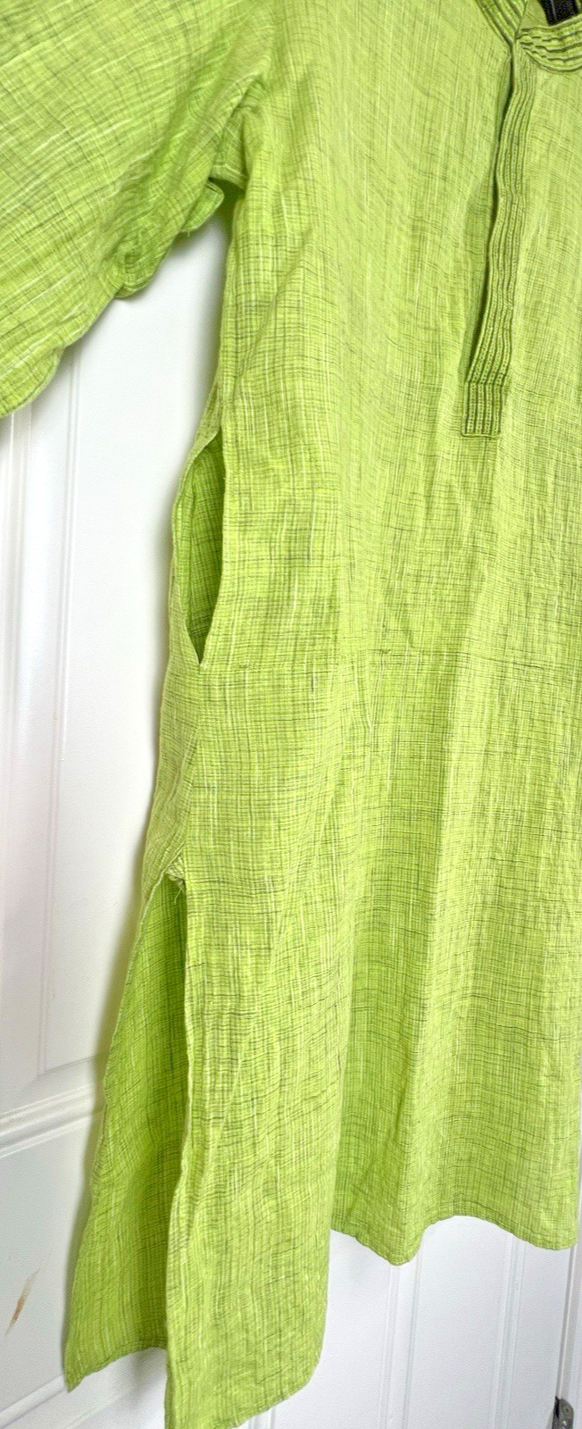 Vibrant Lime Green Kurta Linen Blend Long Sleeves Size 40 side slit