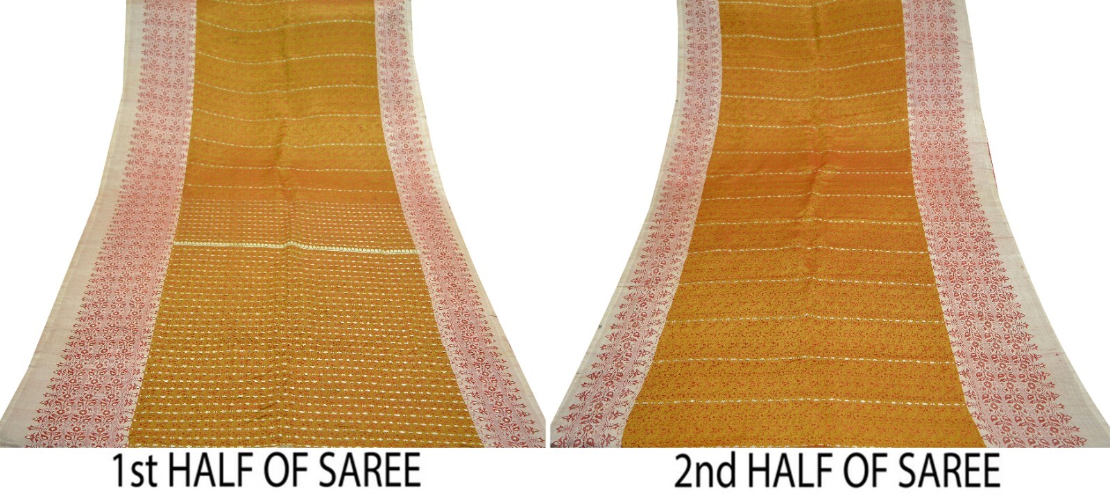 Vintage Sari Mustard Heavy Pure Satin Silk Hand Woven Brocade Sarees 5yd Ethnic