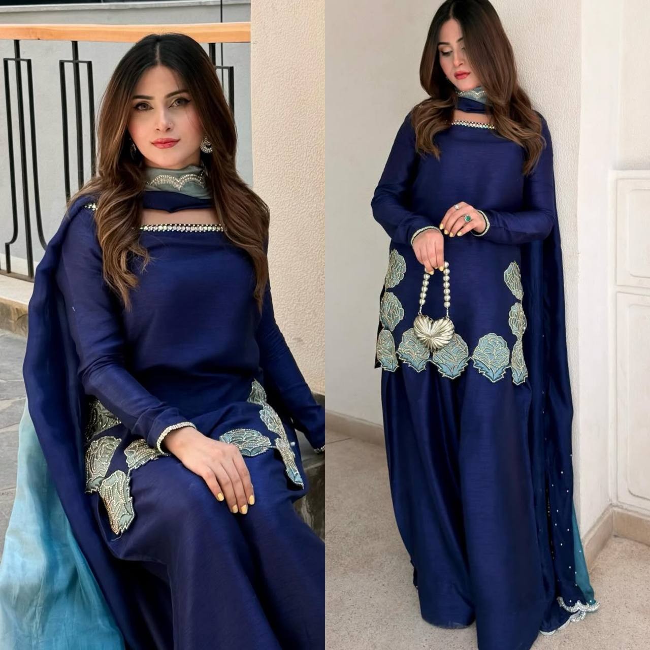 Latest New Crepe Silk Salwar Kameez With Chiffon Silk Dupatta For Women