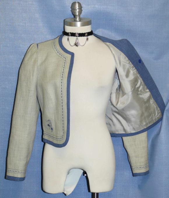 LINEN + COTTON BLUE JACKET Women German Short SUMMER Suit Over Coat 6 S B37″