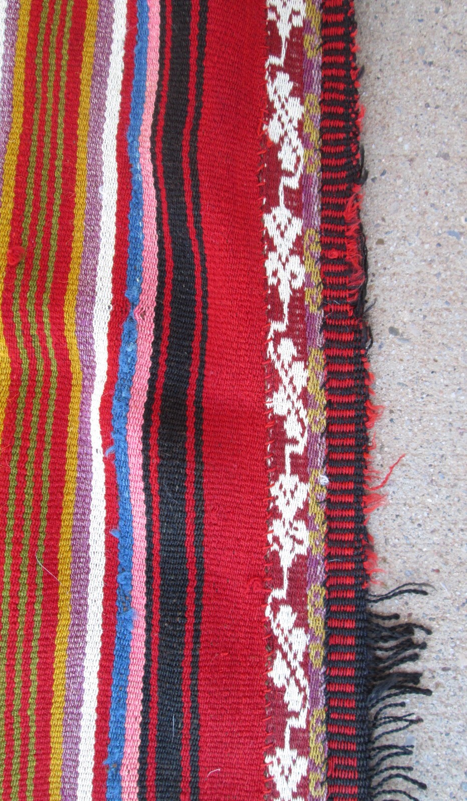 Bolivian Poncho Vintage Multi-Color Red 52 inch by 58 inch Textile