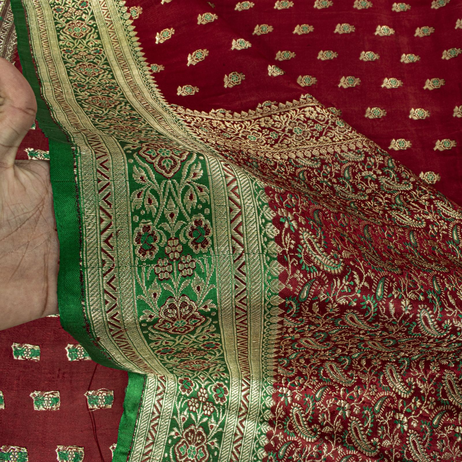 Sanskriti Vintage Red Pure Satin Saree Banarasi Brocade Zari Hand-Woven 5+Ydsari
