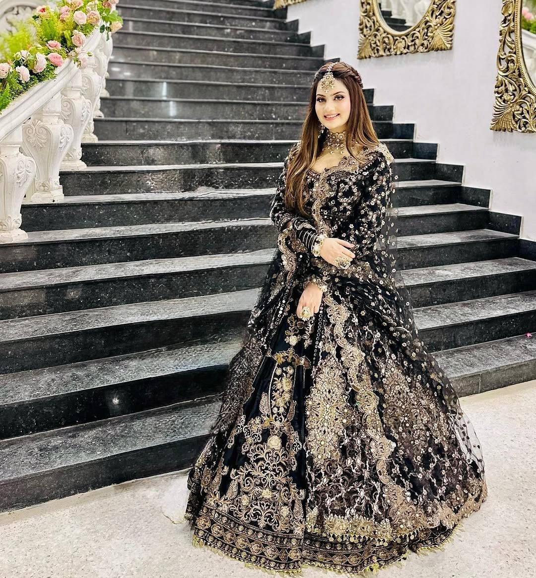Latest Faux Georgette Lehenga Choli With Black Dupatta For Reception Wear
