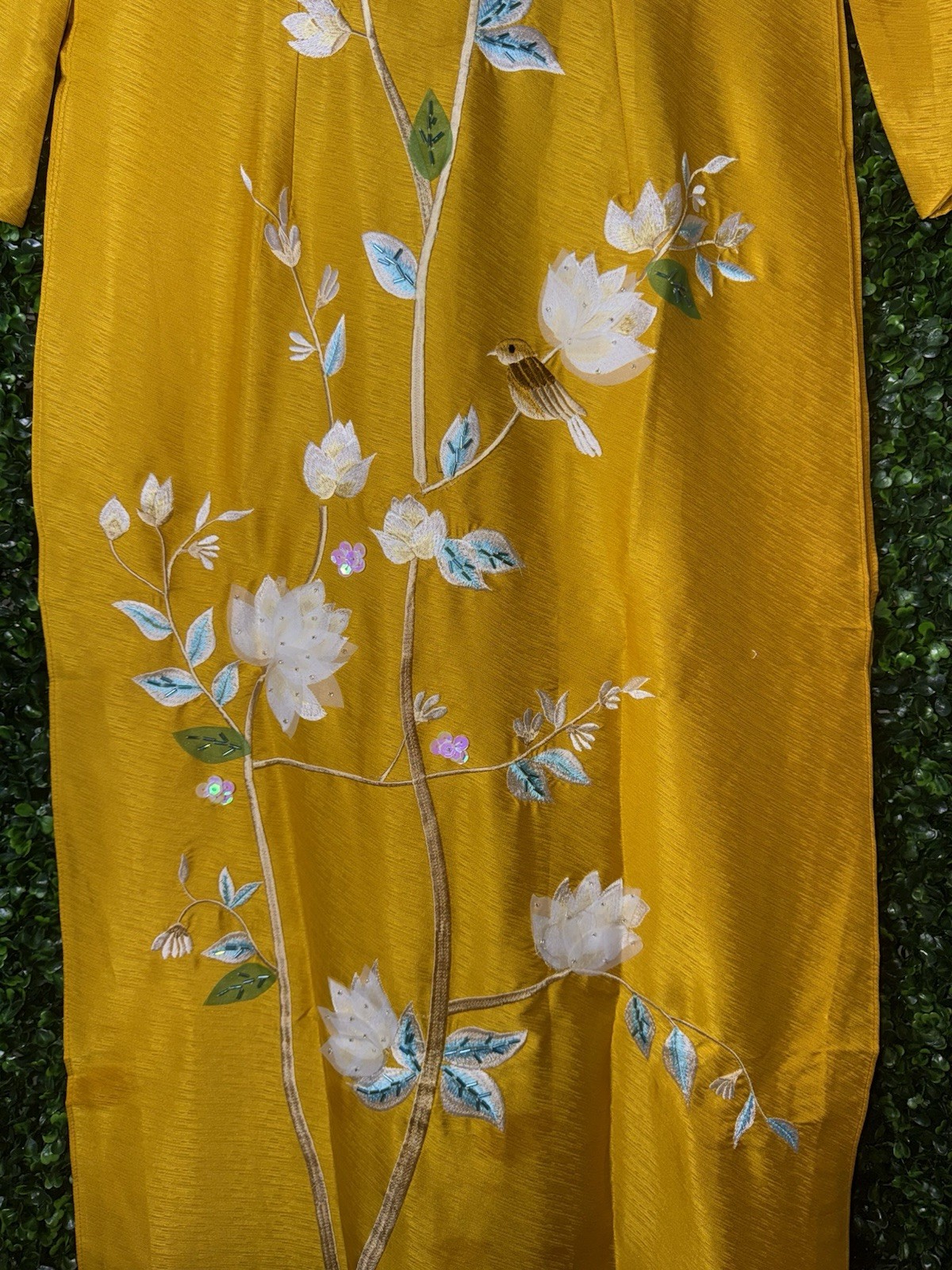 Ao dai embroidered Vietnamese dress mango color, size L (American size S)