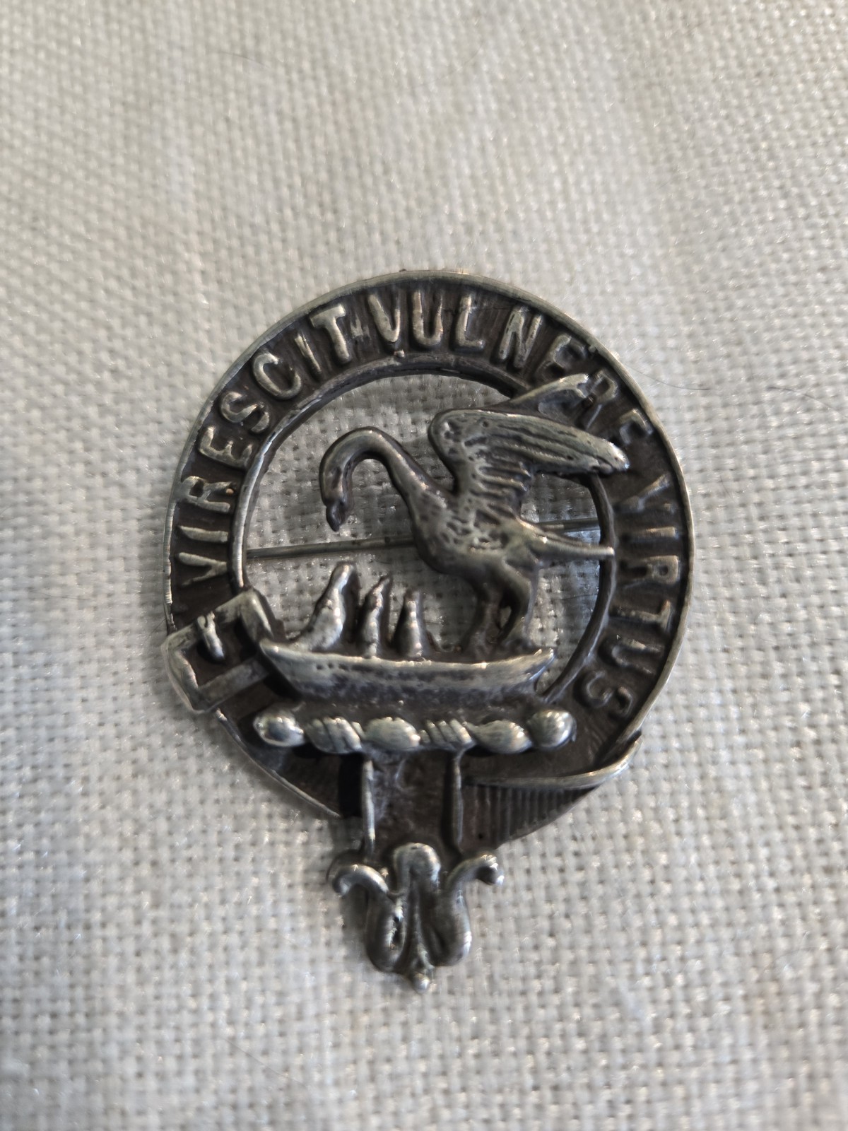 Vintage Scottish Clan Stewart Crest Badge. Often Worn On A Kilt Or Cap. Pewter