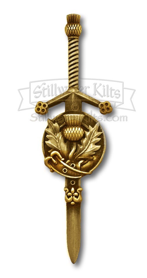Deluxe Antique Brass Scottish Thistle KILT PIN by Stillwater Kilts