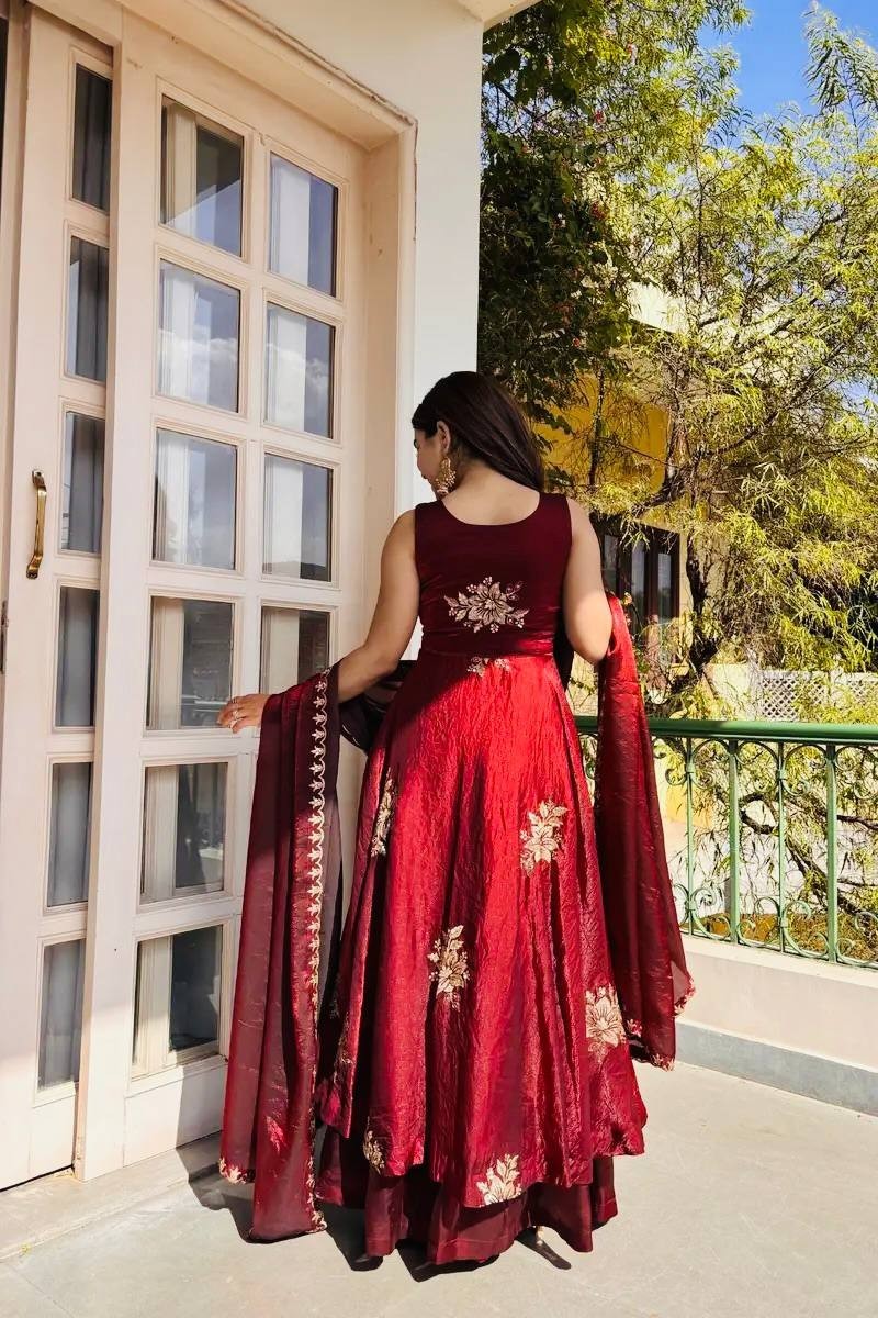 Designer Fandy Silk Anarkali Gown Wedding Reception Party Wear Dress For Women