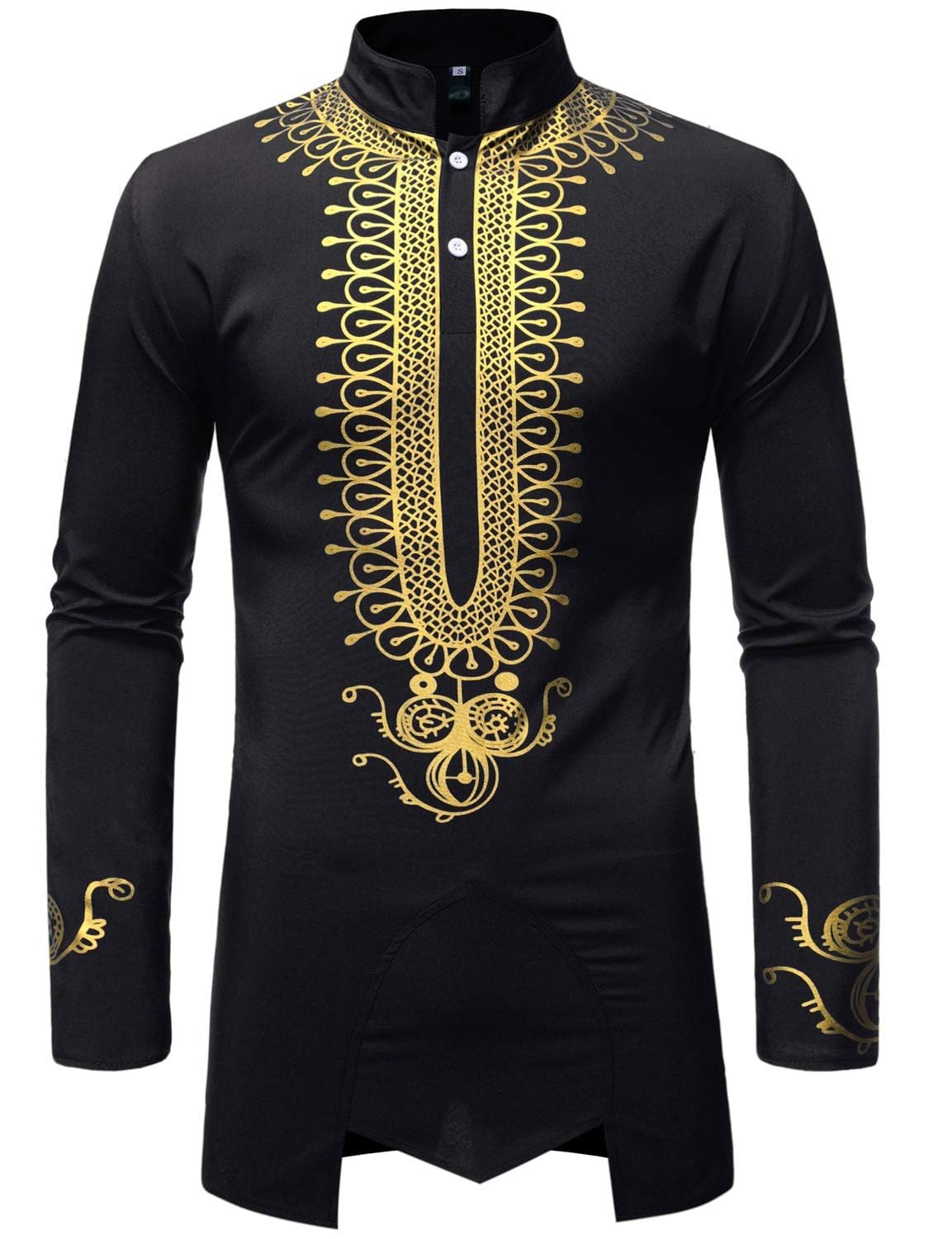 Men’s African Dashiki Shirt Metallic Foil Print Long Sleeve Attire /think What
