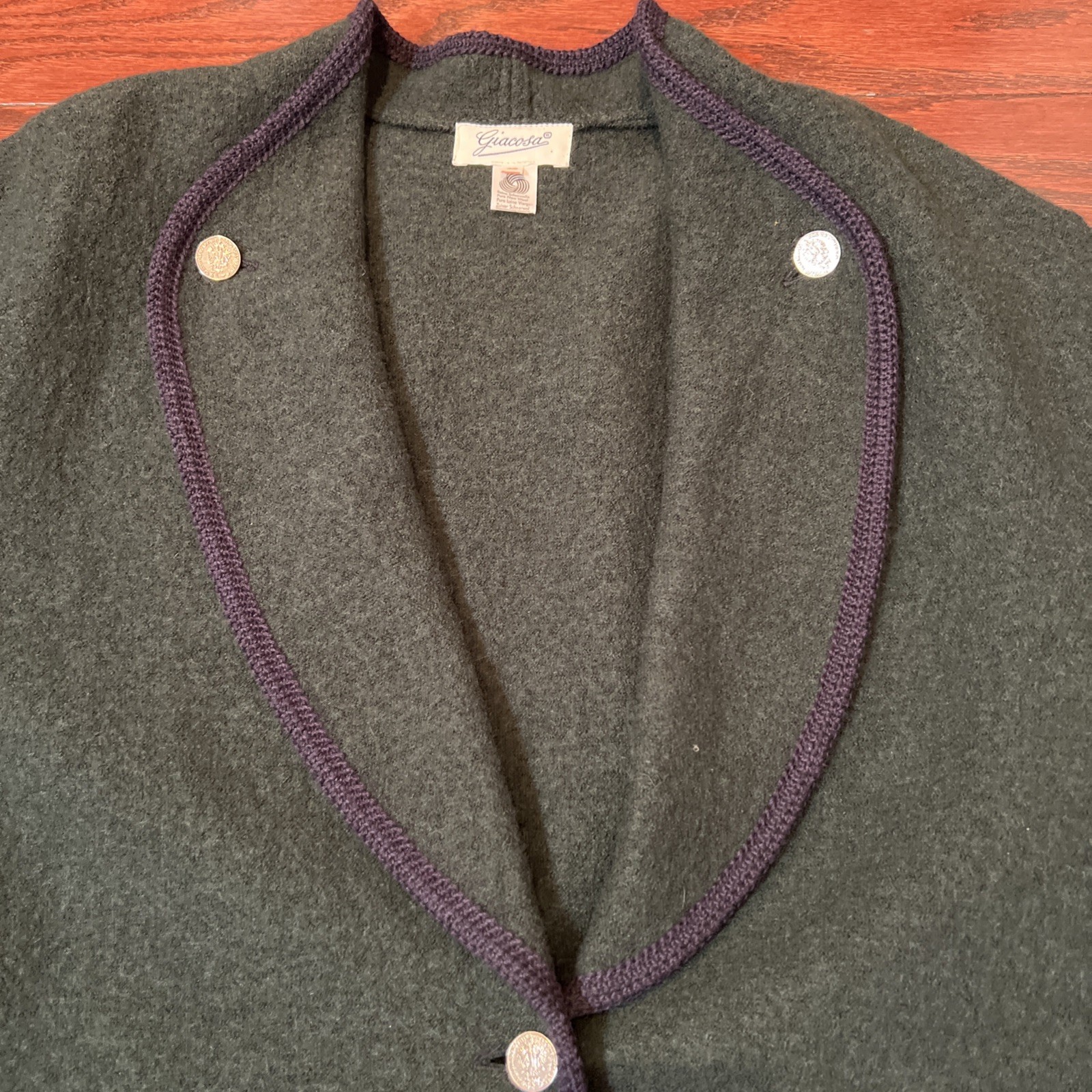 Vintage Giacosa Women’s Green Trachten Jacket Coin Buttons Pure New Wool Size 42