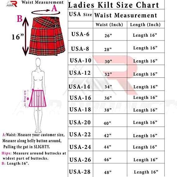 Ladies Women Kilt Tartan Scottish Pleated Billie Kilts Skirts Size 28″ To 44″