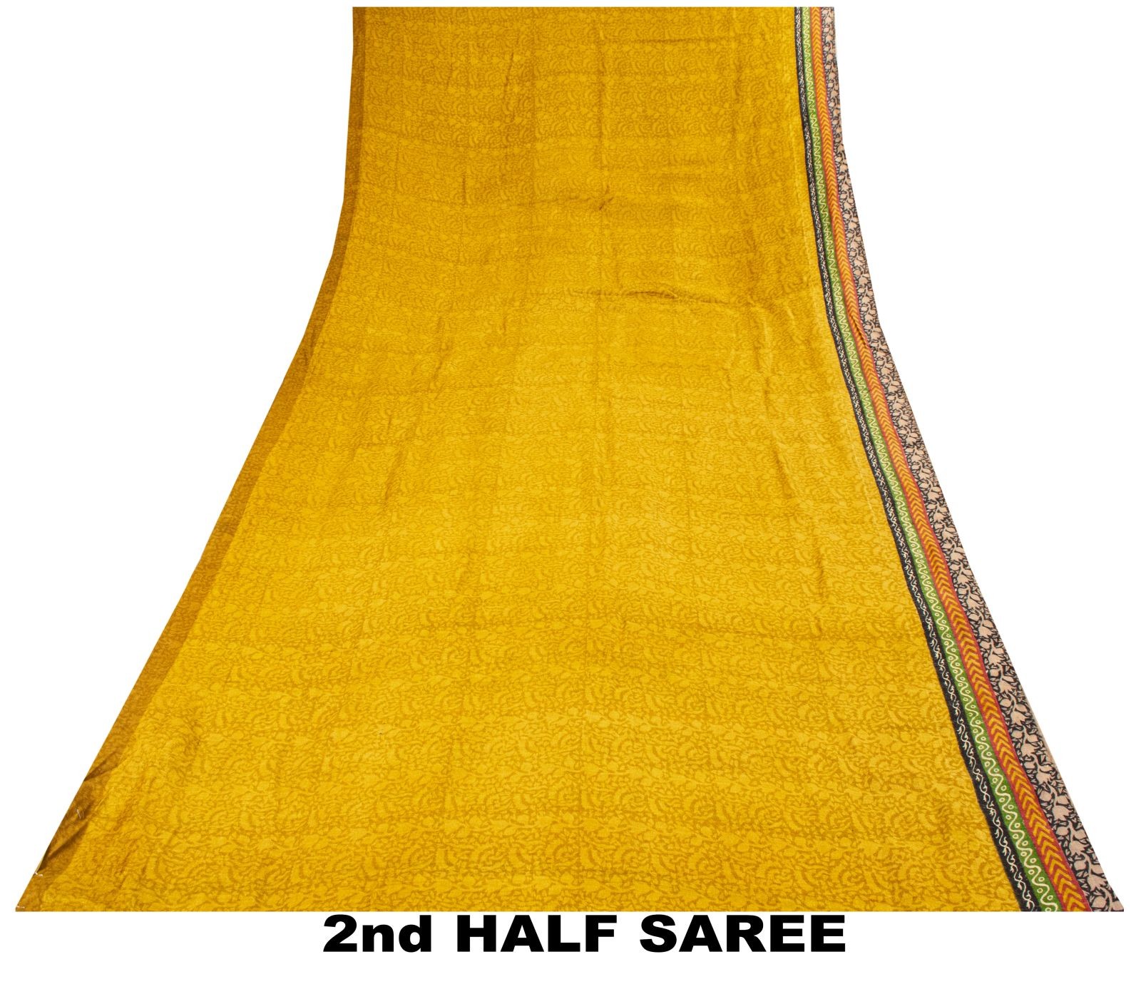 Sanskriti Vintage Yellow Pure Woolen Saree Floral Printed Sari 5Yd Soft Fabric