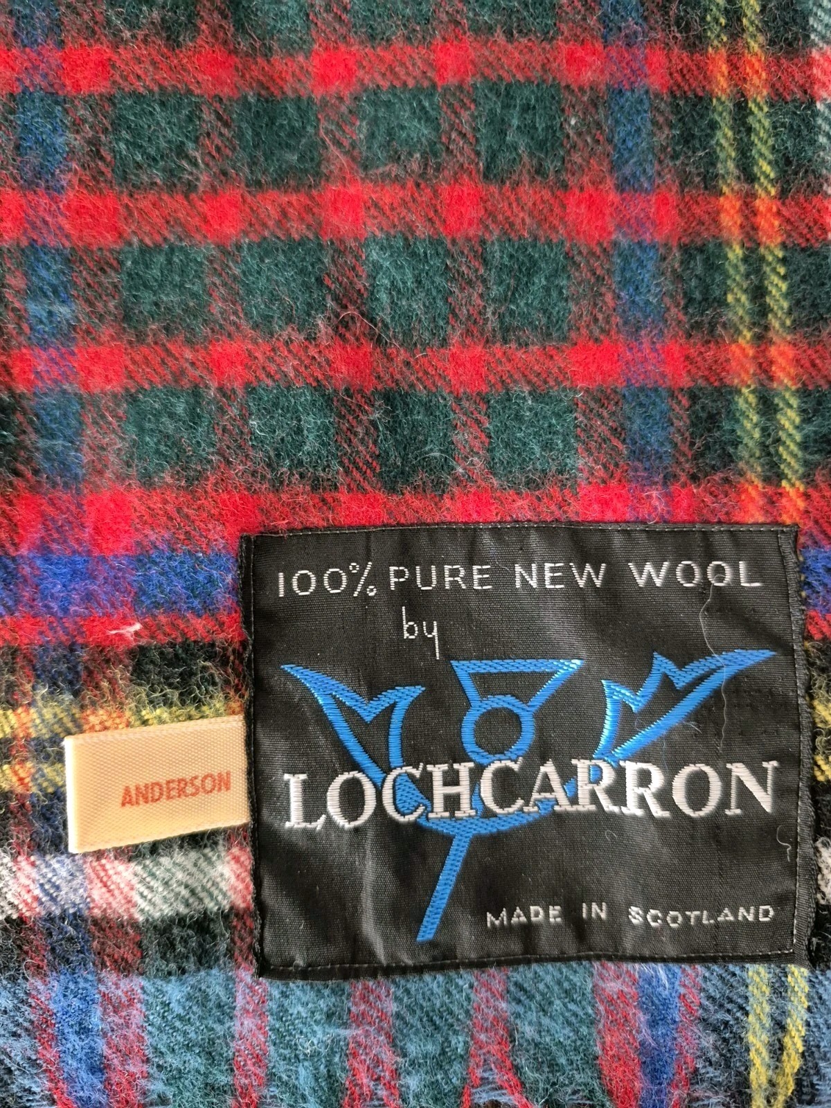 100% LambsWool Blanket Lochcarron / Made Scotland Anderson Red Blue Green 52×72