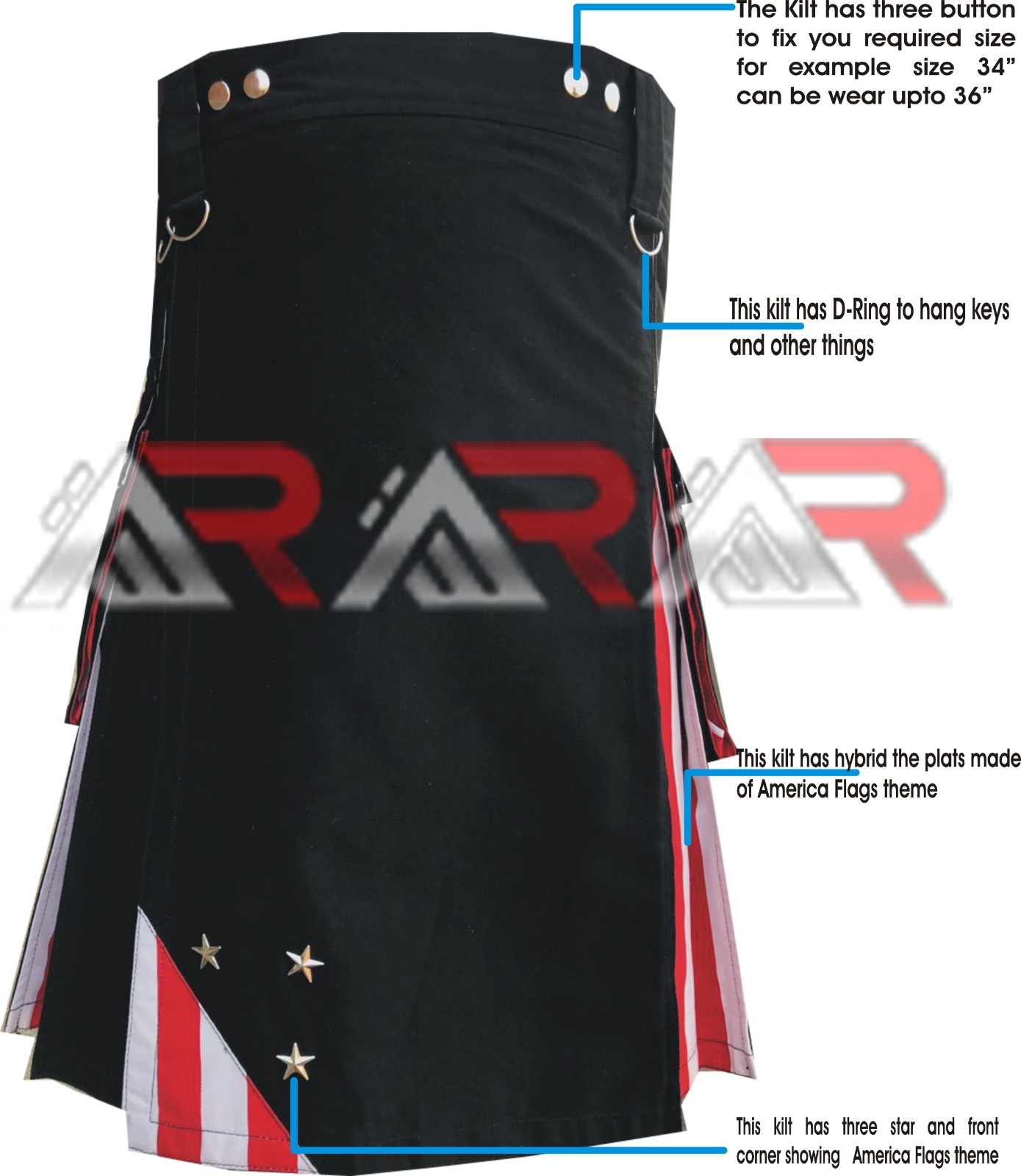 Men’s Utility kilt Scottish Hybrid Kilts Highland US America Flag All Size AAR