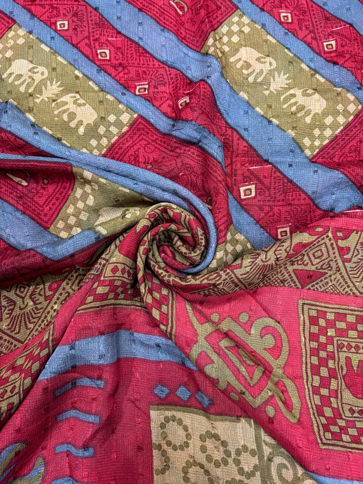 Vintage Chiffon Silk Saree, Lightweight Fabric for DIY & Sewing CS1088