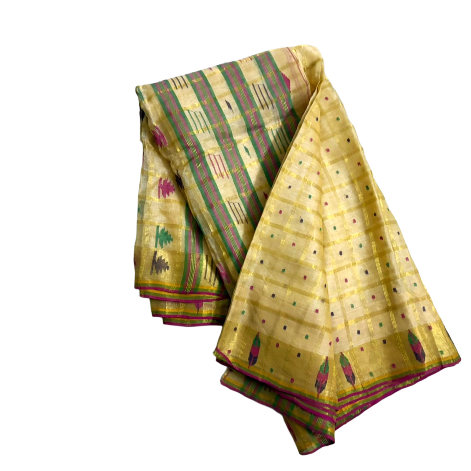 Indian Gold Beige Saree Vintage Used Craft Fabric Silk Home Decor Embroidered