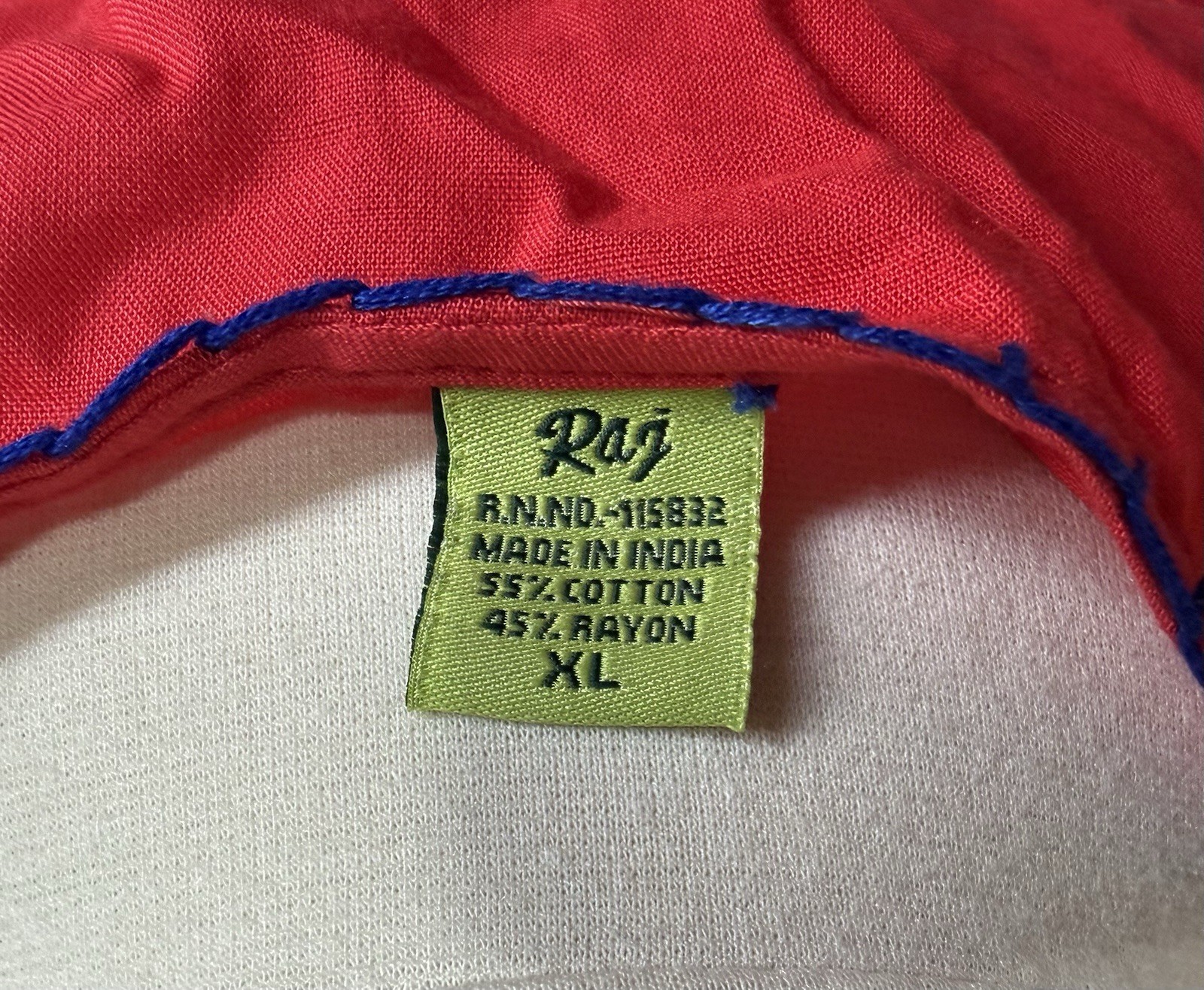 Raj Women’s Red Embroidered Kurta Tunic Long Sleeve Cotton Rayon Blend XL #68