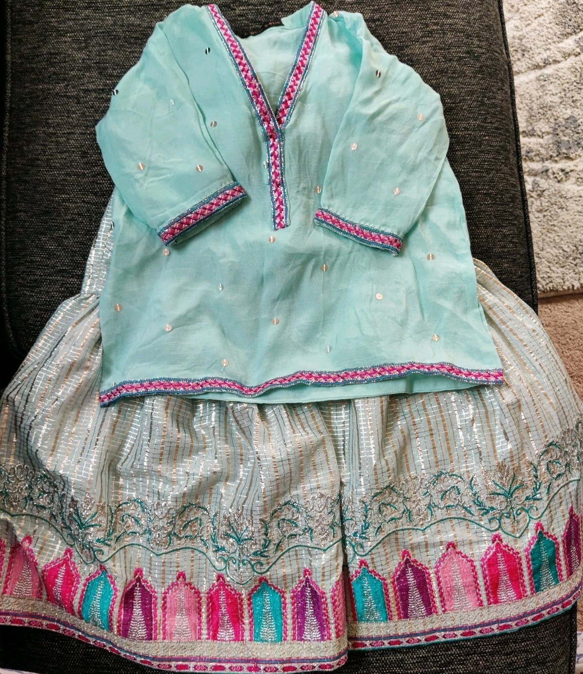 J. Pakistani chiffon gharara Aqua Blue Pink Girls 3-4 Years