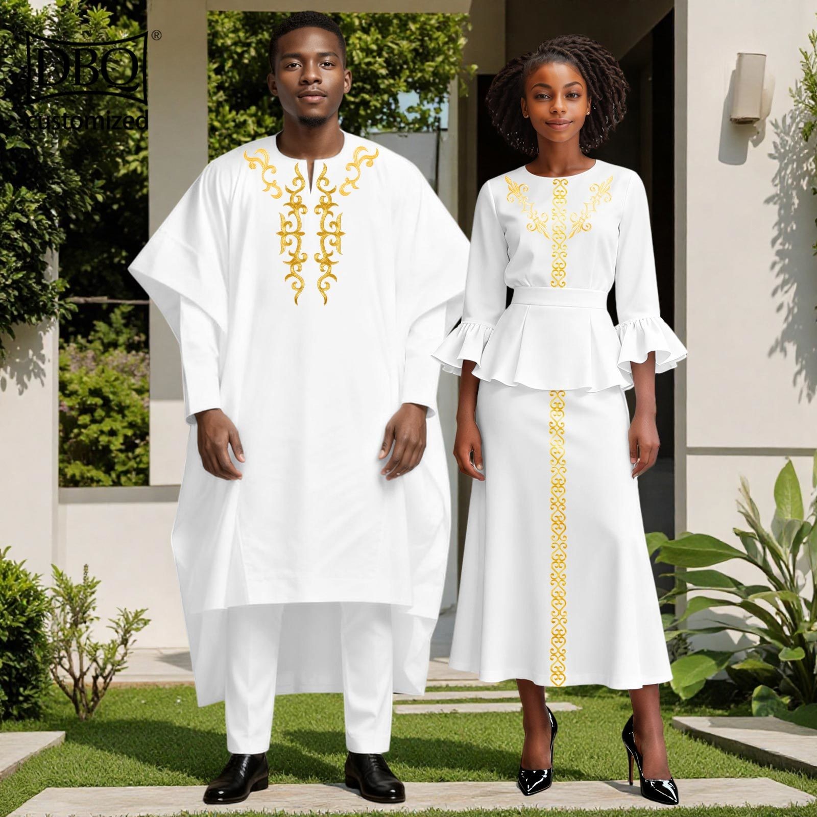 African Couple Clothes Tailored Men’s Agbada Shirt Pants Set Women Skirt Set