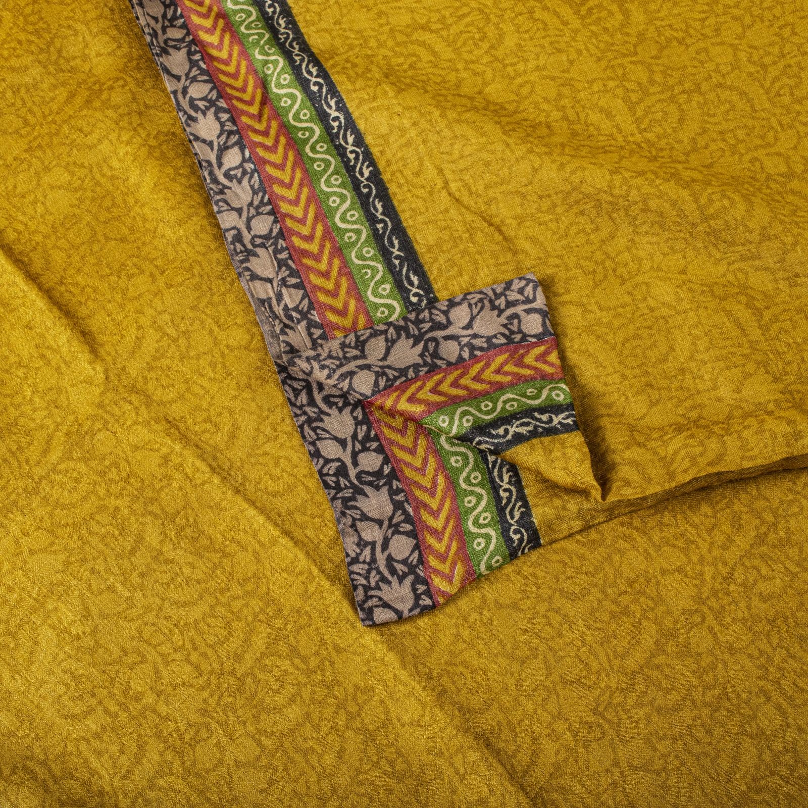 Sanskriti Vintage Yellow Pure Woolen Saree Floral Printed Sari 5Yd Soft Fabric