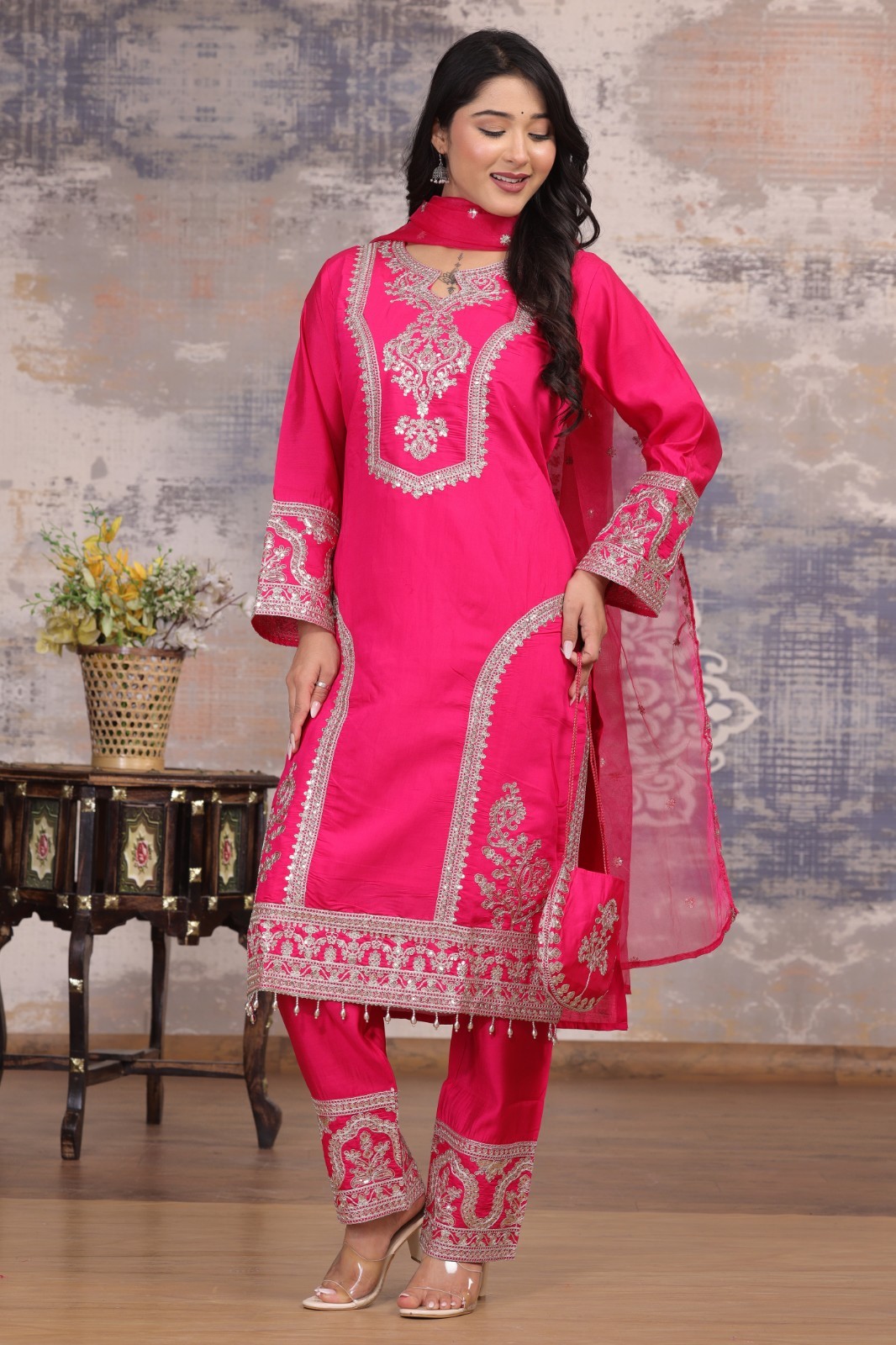 Luxury Pink Silk Salwar Kameez Indian Pakistani Wedding Party Suit Ethnic Dress