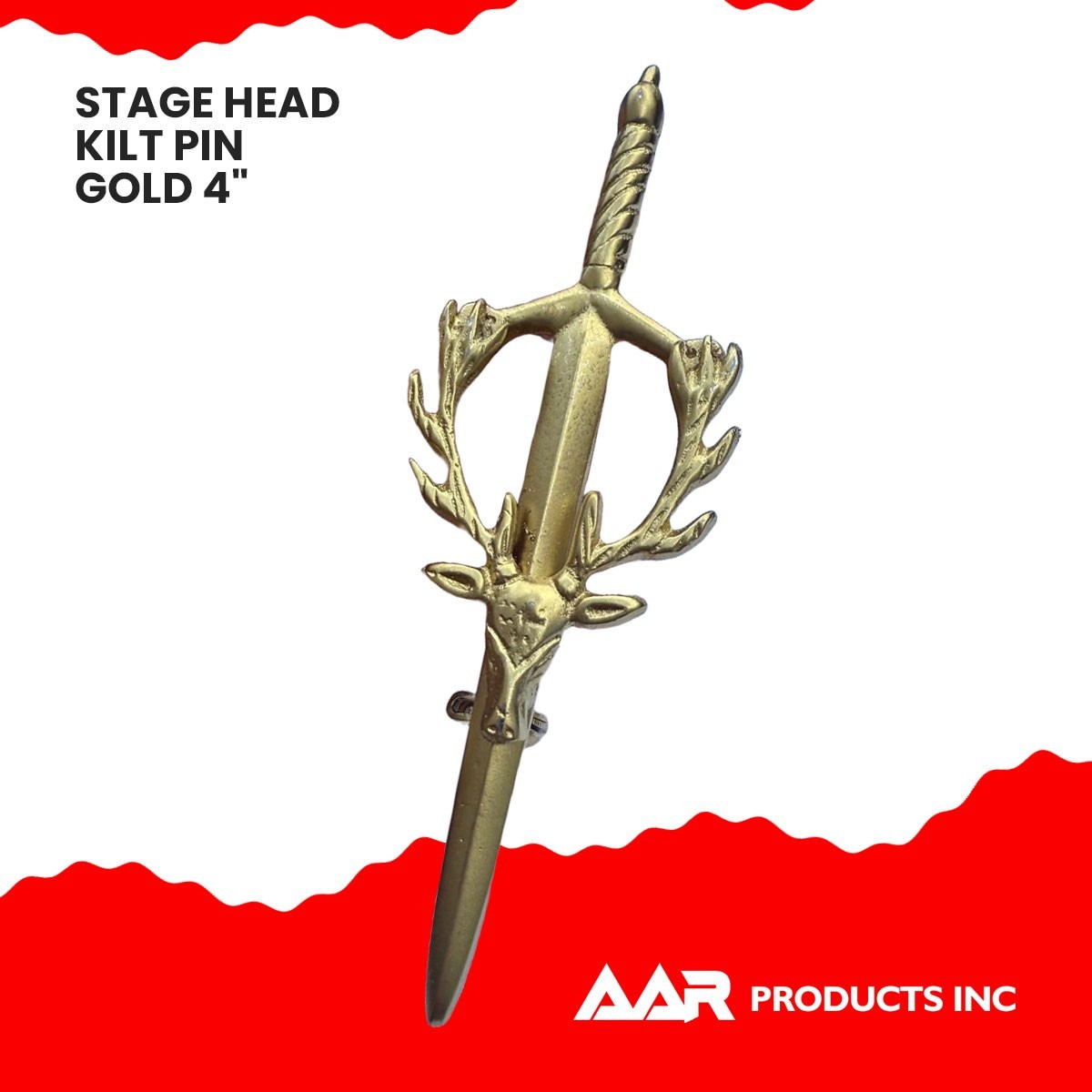 Scottish Kilt Pins Stag Head Highland Kilts Pin Swivel Fastening Gold Finish AAR