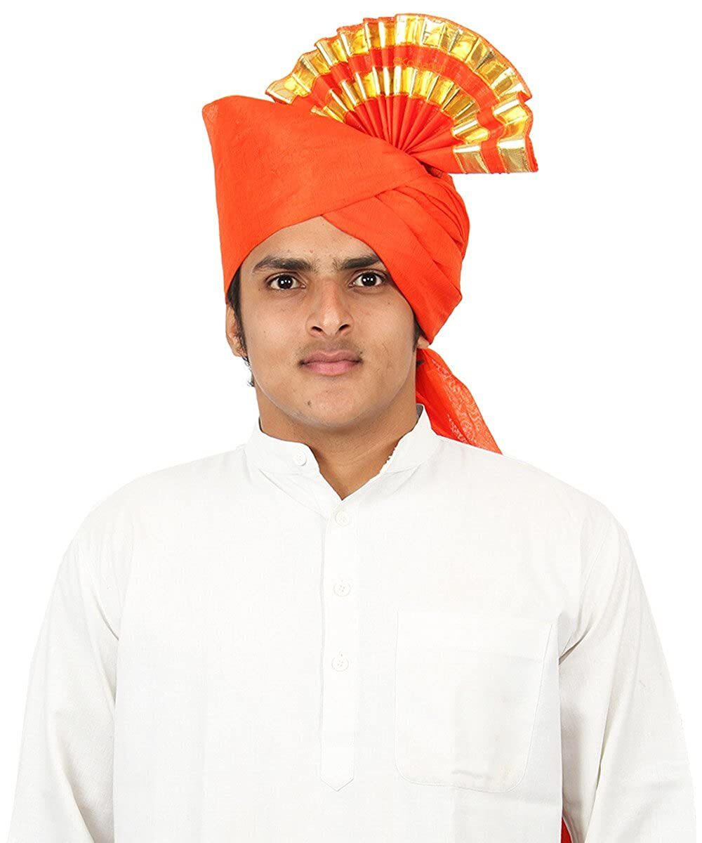 Traditional Handstitched Ready To Wear Cotton Jari Lining Orange Pheta for Men