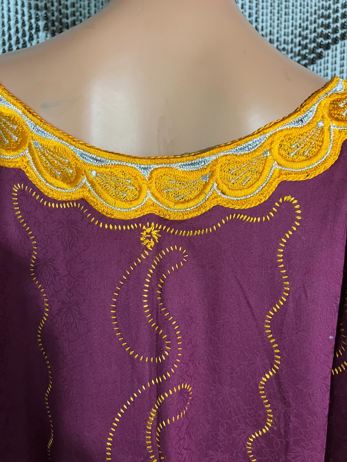 Unisex Men Women Kaftan Long Robe Gnana Africa Burgundy Embroidery Free Chest 56