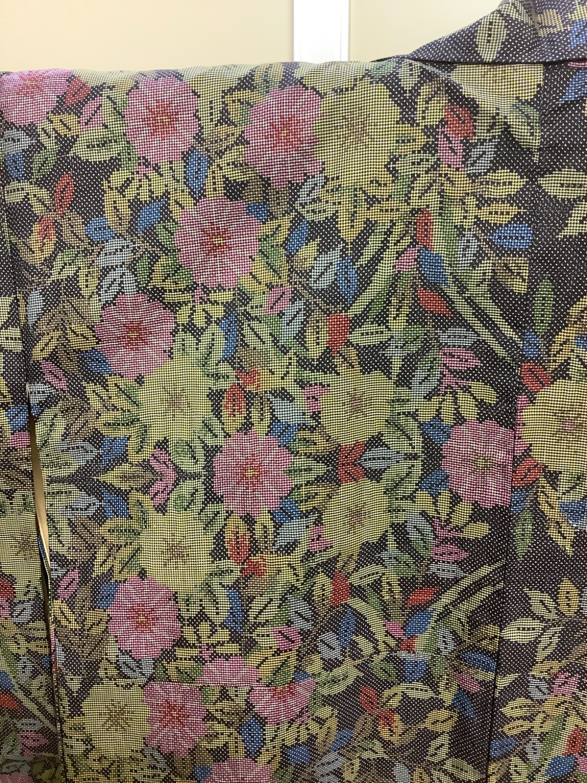 Japanese Vintage Kimono Polyester Black Flower Expensive Dirt Height 59.05in
