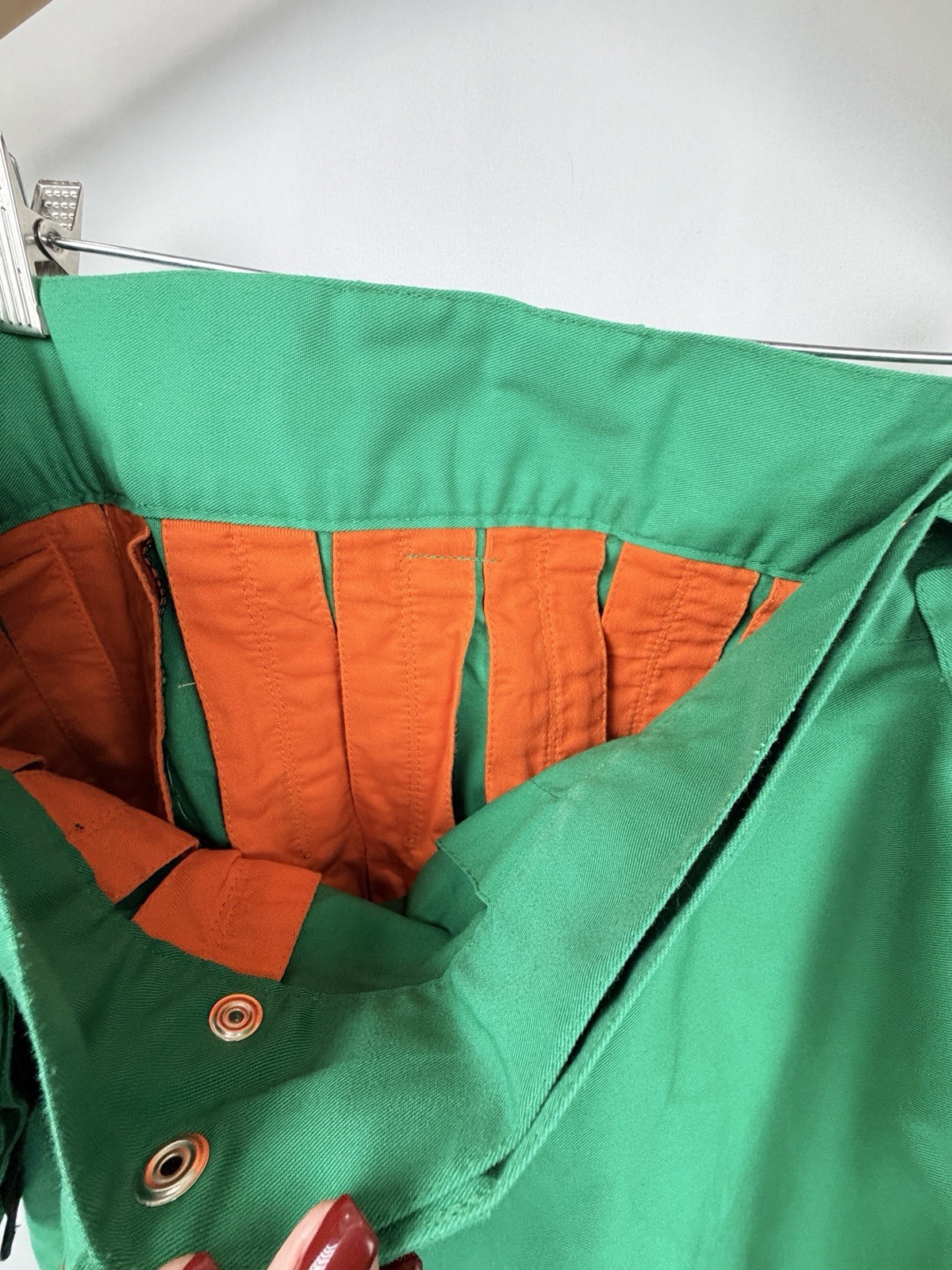 Custom Utility Kilt Green Orange Hybrid Cargo Kilt 2 Pockets Adjustable Waist