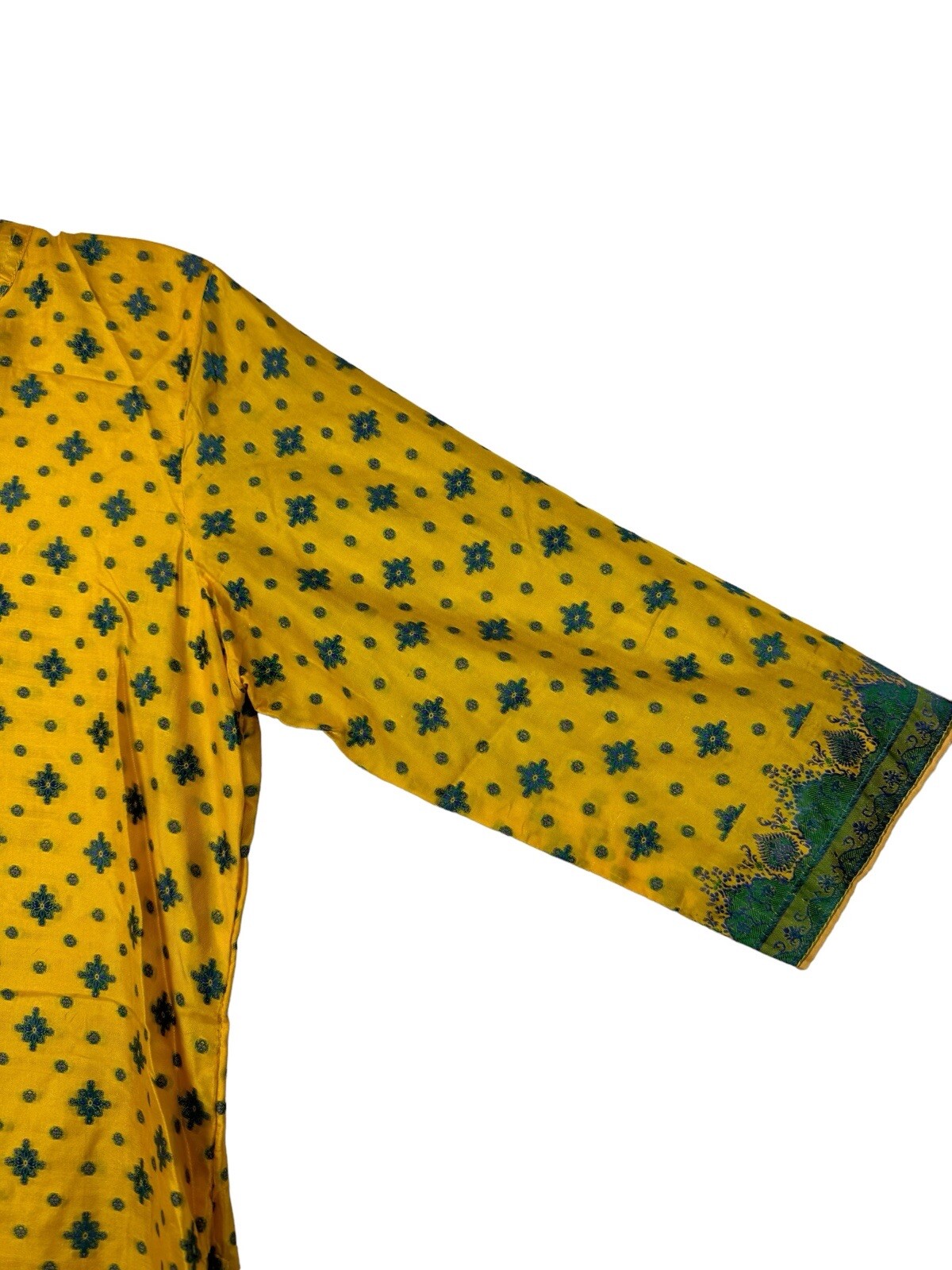 Salwar Kameez Yellow w Blue Purple Embroidery Suit Tunic Pants Dupatta Size XS
