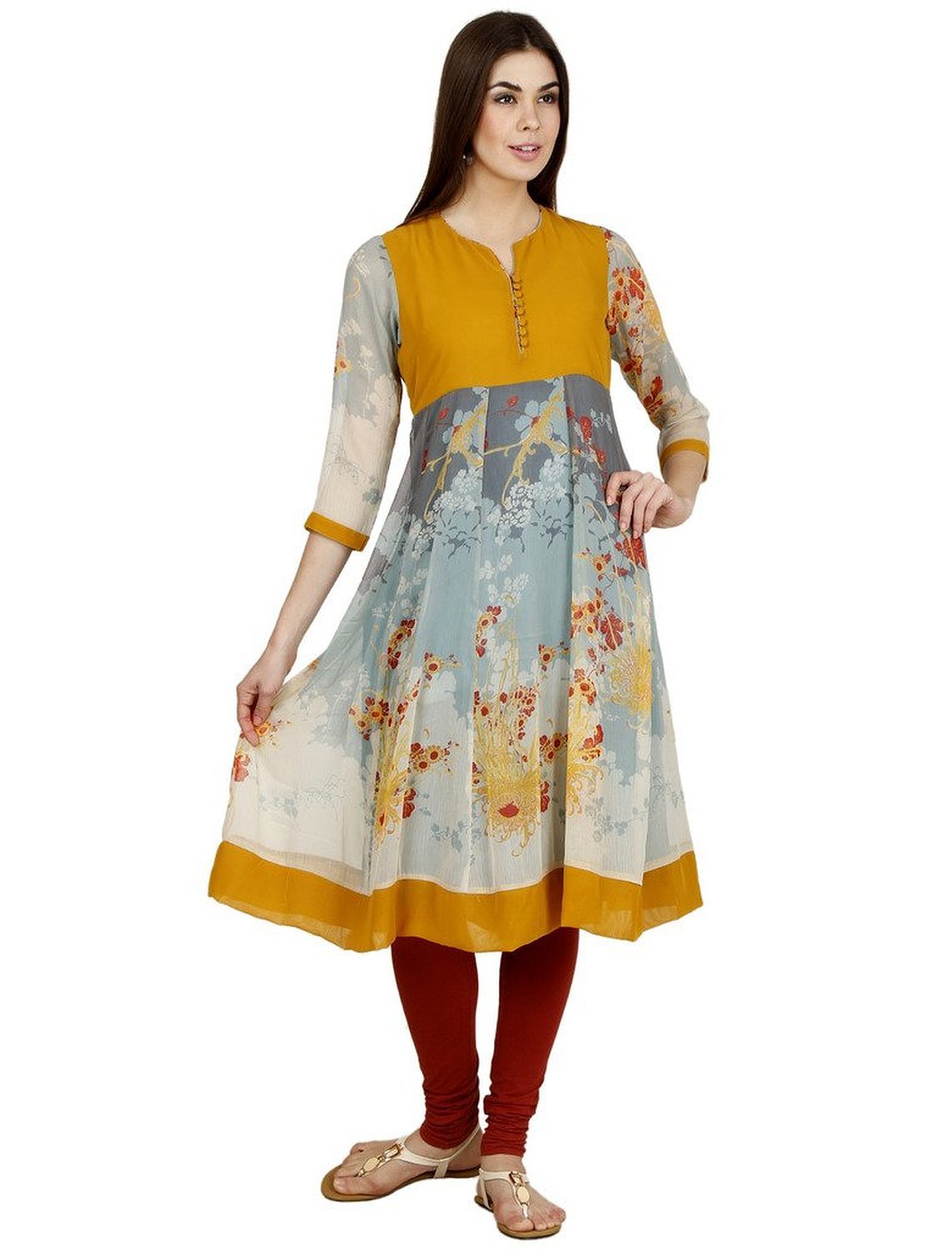 NWT UptownGaleria Printed Multi Color Floral Anarkali Kurta, Small #1a