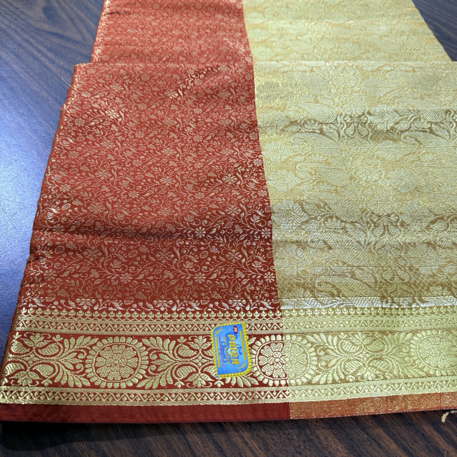 Indian Women’s NEW Brocade Artificial Silk Sari SAREE RUST w/Golden Border