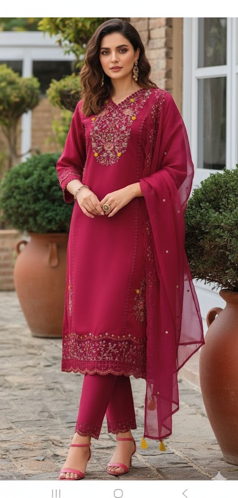 Beautiful Salwar sets with floral embroidery and sequence work, Organza dupatta