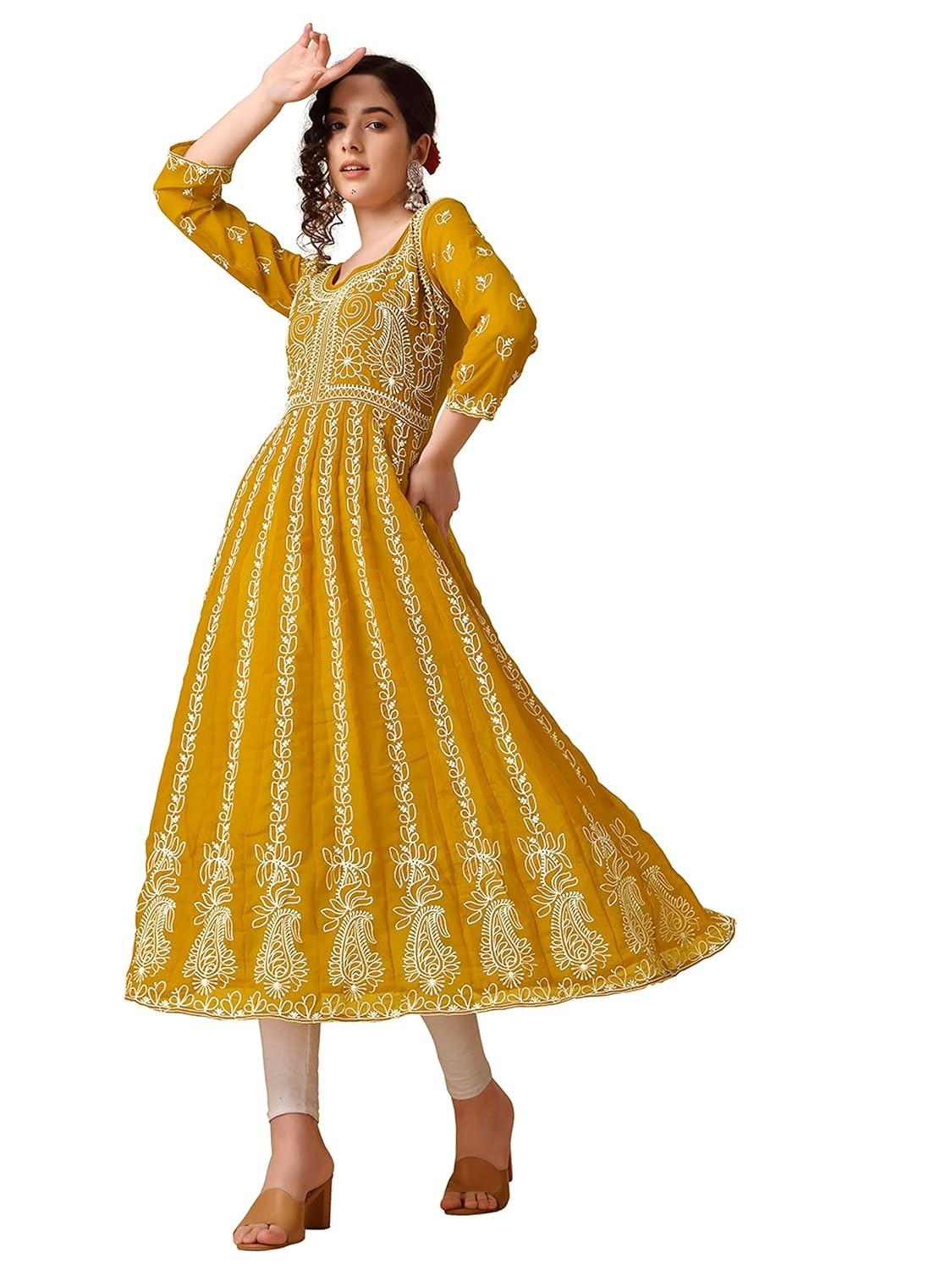 Women’s Georgette Regular Fit Anarkali Chikankari Embroidered Eid Special Kurta