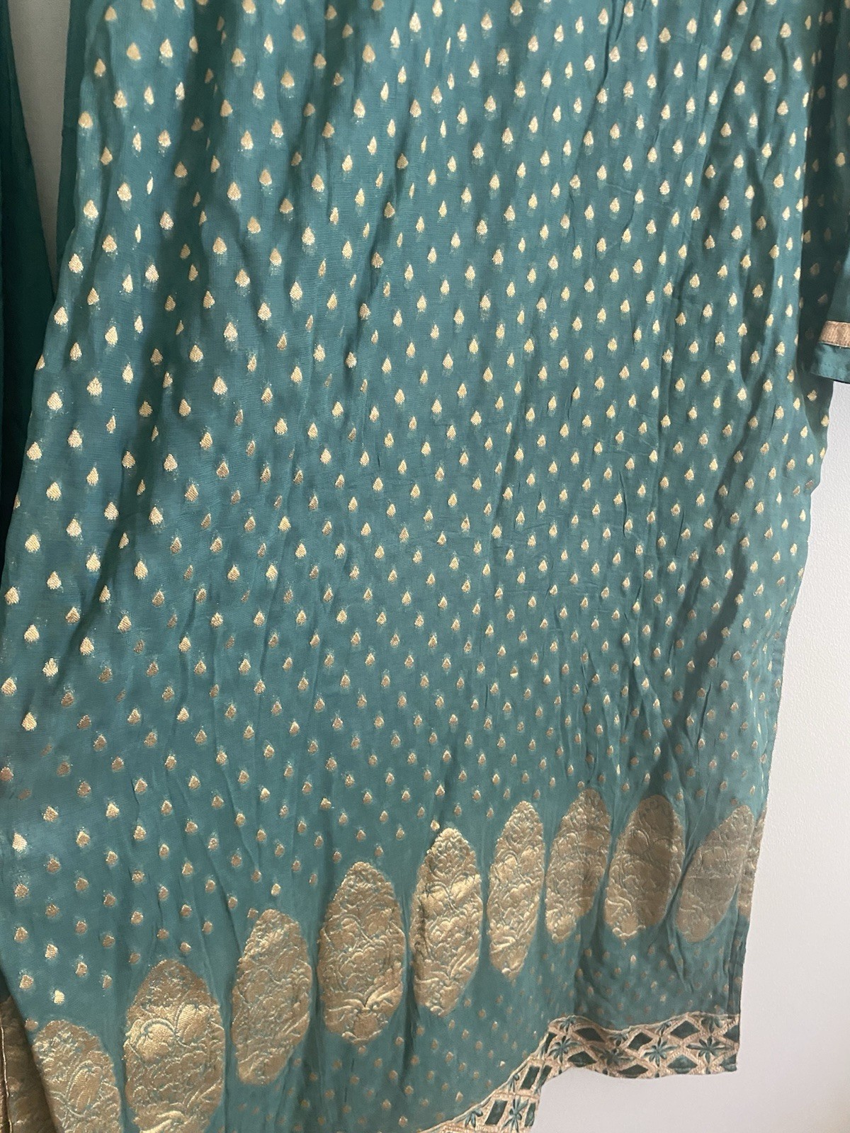 Teal Embroidered Salwar Kameez Set Cotton Blend Women’s Traditional