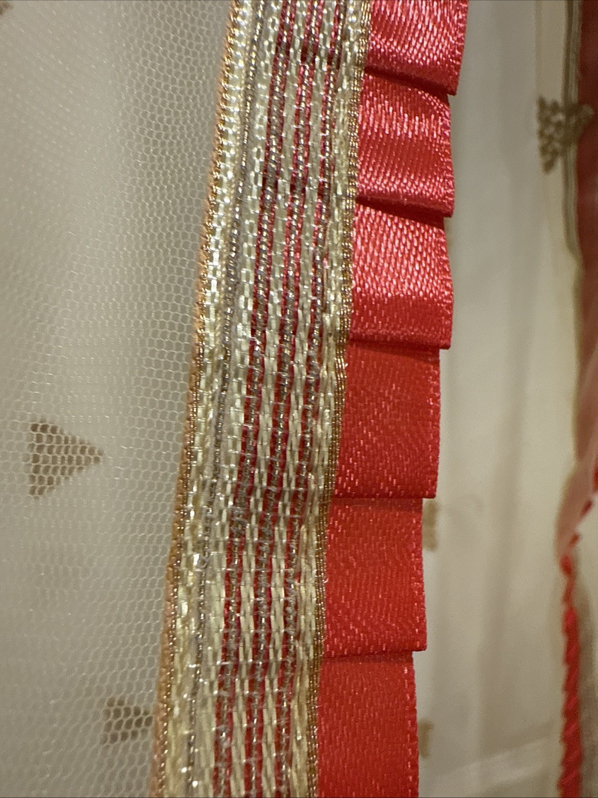 Indian Dupatta Reddish Orange Trim Gold Sheer Sequins Embroidered Scarf