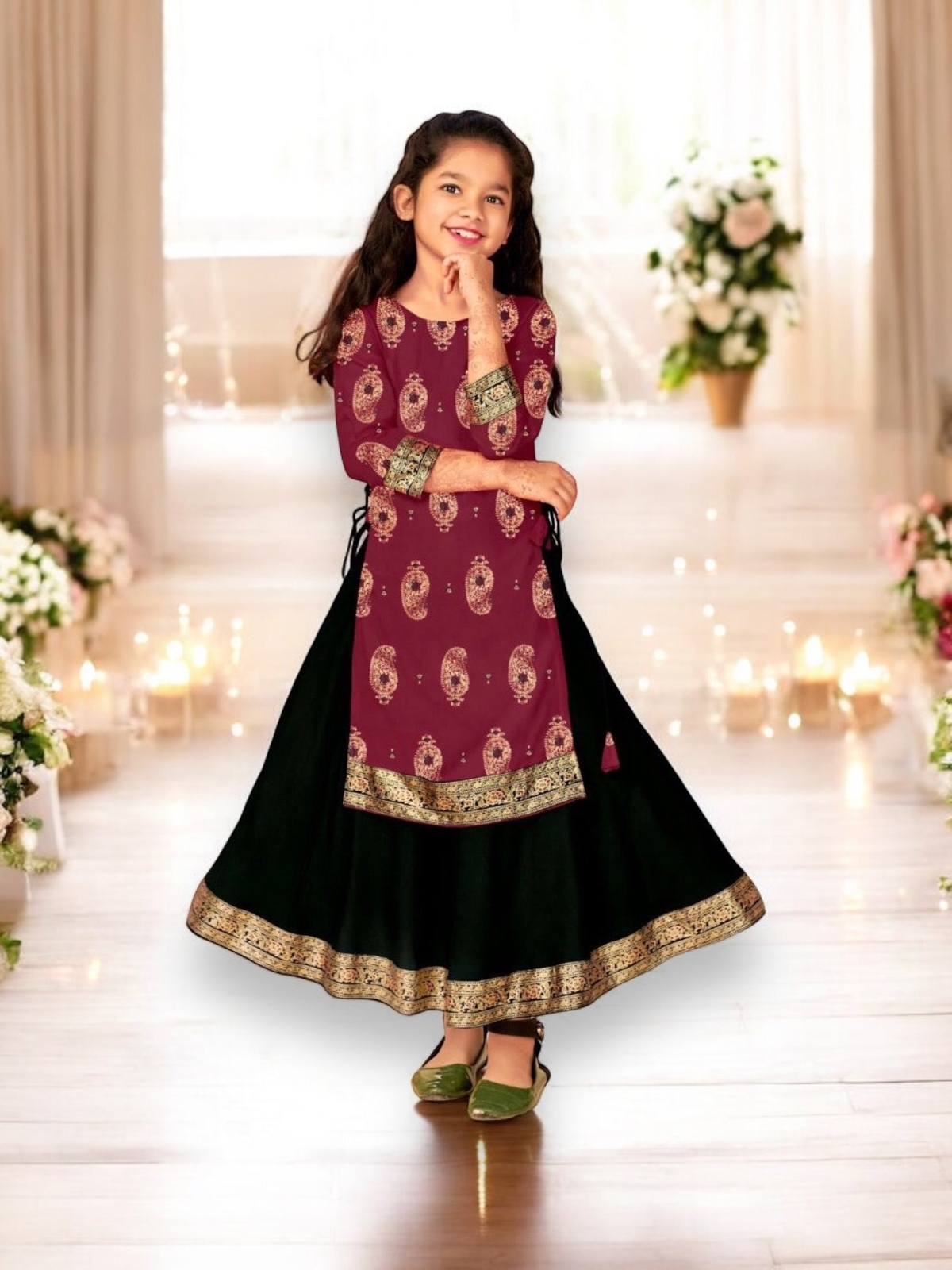 Elegant Girls Rayon Foil Printed Gown-Style Traditional Dress – Ethnic Wear – 12