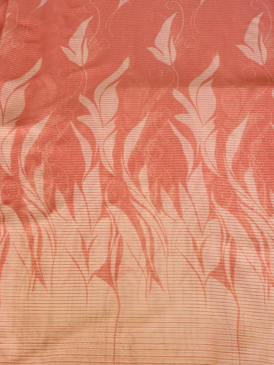 Japanese Saree Fabric Pinkish Orange Leaf Poly Chiffon Poonam Sheer 45″ X 6.5 Yd