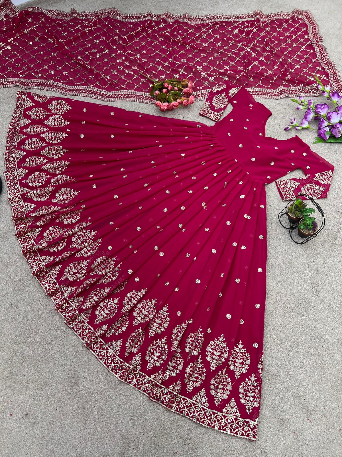 Designer Indian Pakistani Anarkali Suit Beautifu Party Wear Gown and Dupatta Set