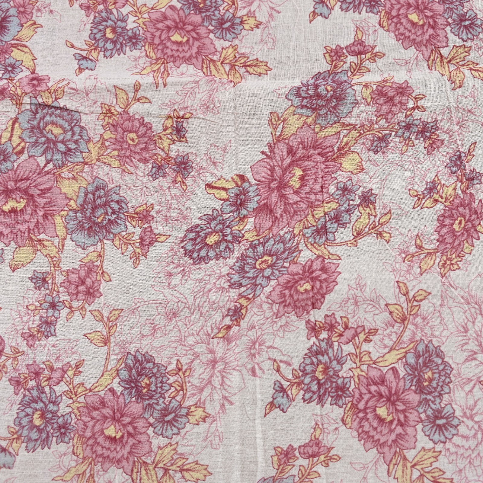 Vintage Sari Ivory & Pink Printed Blend Cotton Saree Craft Fabric 5Yd Soft Sewi