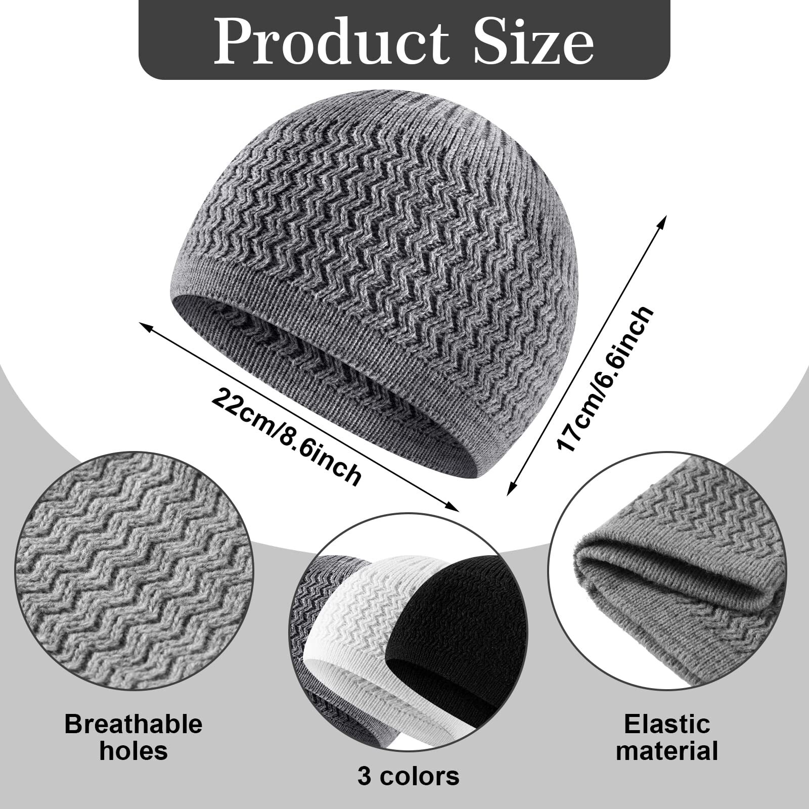 6 Pieces Kufi Hats for Men Muslim and Muslim Prayer Beads Set 3 Handicraft Kn…